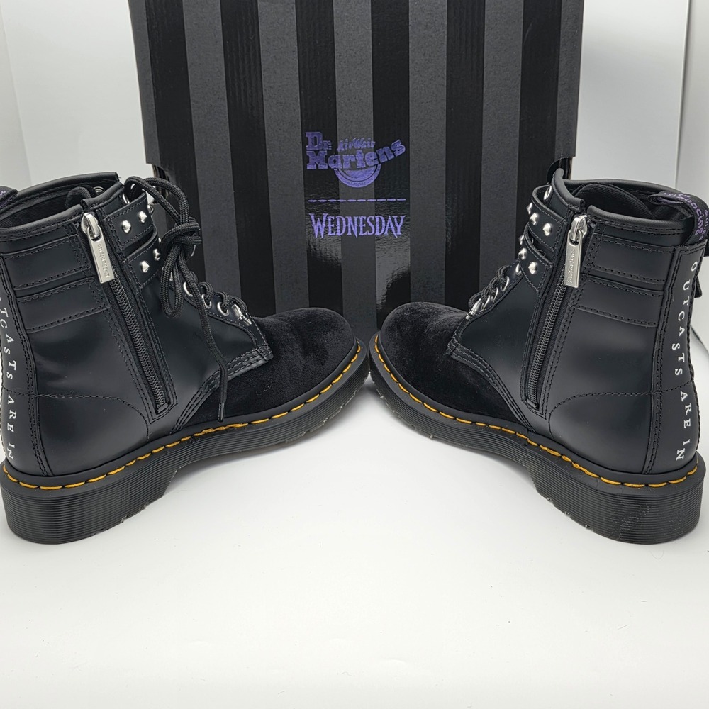 Dr. Martens 1460 Wednesday Addams Boots Womens 7 Mens 6 Black Velvet Buckle Stud - Picture 10 of 16
